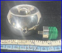 Vintage Solid Sterling Silver Perfume Bottle Dresser Size 3.50h Malachite 102g