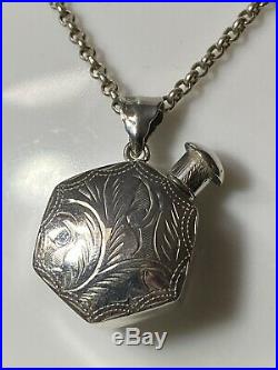 Vintage Solid Sterling Silver Polygon Perfume Bottle Pendant & 20belcher Chain