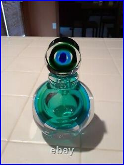 Vintage Sommerso Murano Style Glass Facet Perfume Bottle Blue Green Clear