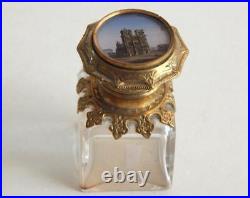 Vintage Souvenir Perfume Bottle Circa 1885, w Cased Picture of Notre-Dame Paris