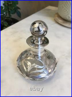 Vintage Sterling 925 Overlay Glass Perfume Bottle Stamped