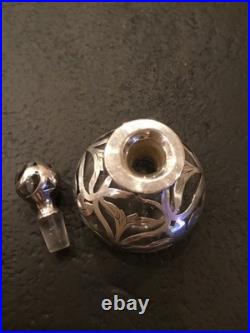 Vintage Sterling 925 Overlay Glass Perfume Bottle Stamped