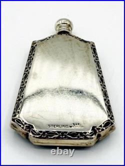 Vintage Sterling & Blue Guilloche Enamel Webster Roses Perfume Bottle Flask