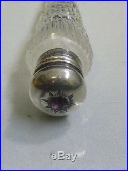 Vintage Sterling & Cut Crystal Lay Down Perfume Bottle With Pink Stone Set On Top