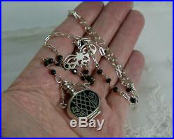 Vintage Sterling Silver -Black Enamel Perfume Bottle Necklace Miniature Pendant