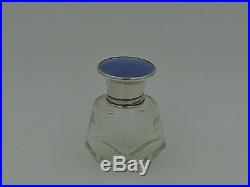 Vintage Sterling Silver & Blue Enamel Guilloche Glass Perfume Bottle withStopper 1