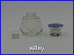 Vintage Sterling Silver & Blue Enamel Guilloche Glass Perfume Bottle withStopper 1