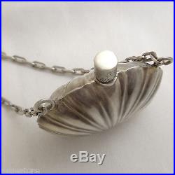 Vintage Sterling Silver Chatelaine Shell Perfume Bottle 24 Necklace Mexico