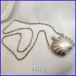 Vintage Sterling Silver Chatelaine Shell Perfume Bottle 24 Necklace Mexico