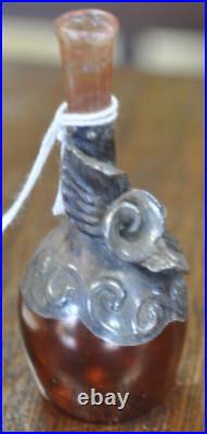 Vintage Sterling Silver Decorated Red Glass Perfume Bottle 3.5 X 1.25 Inch