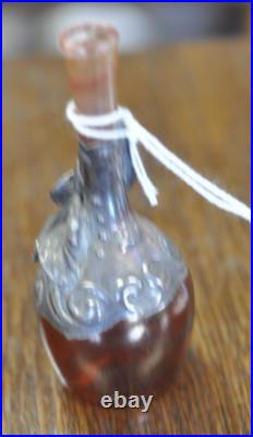 Vintage Sterling Silver Decorated Red Glass Perfume Bottle 3.5 X 1.25 Inch