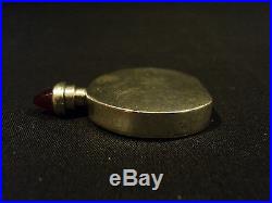 Vintage Sterling Silver Disc Shaped Perfume / Snuff Bottle, Jeweled Top