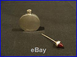 Vintage Sterling Silver Disc Shaped Perfume / Snuff Bottle, Jeweled Top