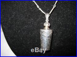 Vintage Sterling Silver Etched Perfume Bottle Pendant/ Necklace, 20, 17.05g