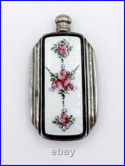 Vintage Sterling Silver & Guilloche Enamel Webster Perfume Bottle Flask