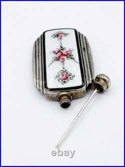 Vintage Sterling Silver & Guilloche Enamel Webster Perfume Bottle Flask