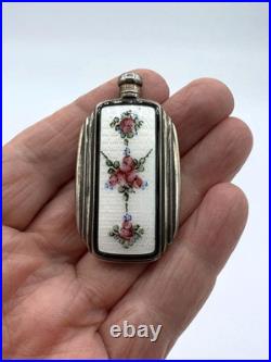 Vintage Sterling Silver & Guilloche Enamel Webster Perfume Bottle Flask