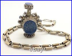 Vintage Sterling Silver Lapis Lazuli Perfume Bottle Necklace 45 Grams