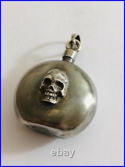 Vintage Sterling Silver Momento Mori Skull Perfume Bottle Pendant