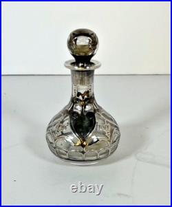 Vintage Sterling Silver Overlay Filigree Art Nouveau Perfume Scent Bottle c1900