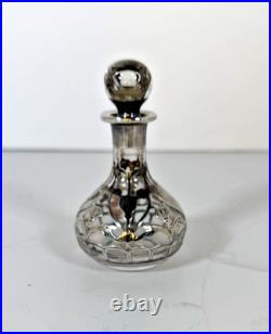 Vintage Sterling Silver Overlay Filigree Art Nouveau Perfume Scent Bottle c1900