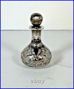 Vintage Sterling Silver Overlay Filigree Art Nouveau Perfume Scent Bottle c1900