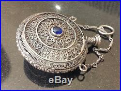 Vintage Sterling Silver Round Perfume Scent Flask Chatelaine Opium Snuff Bottle