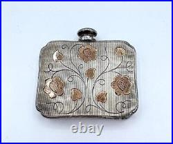 Vintage Sterling Silver with Gold Accents Perfume Bottle Flask Floral Motif