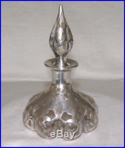 Vintage Steuben Crystal 8-lobed Melon Perfume Bottle, 999 Fine Silver Overlay +