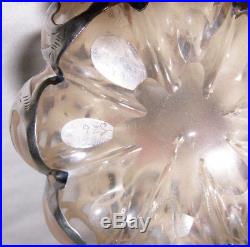 Vintage Steuben Crystal 8-lobed Melon Perfume Bottle, 999 Fine Silver Overlay +
