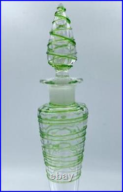 Vintage Steuben Perfume Bottle with Green Verre De Soie Threading 10