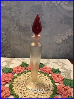 Vintage Steuben Verre De Soie Cologne / Perfume Bottle Gold Ruby Cintra stopper