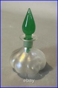 Vintage Steuben Verre de Soie Art Glass Perfume Bottle with Jade Green Stopper