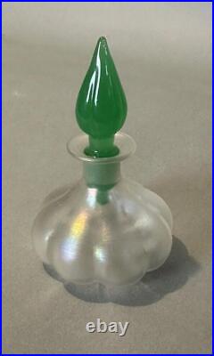 Vintage Steuben Verre de Soie Art Glass Perfume Bottle with Jade Green Stopper