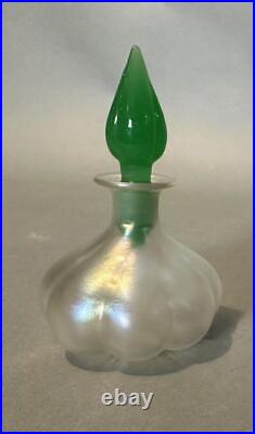 Vintage Steuben Verre de Soie Art Glass Perfume Bottle with Jade Green Stopper