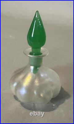 Vintage Steuben Verre de Soie Art Glass Perfume Bottle with Jade Green Stopper