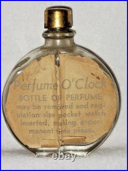 Vintage Stuart Perfume O'Clock Cologne Empty Glass Pocket Watch Bottle with Label