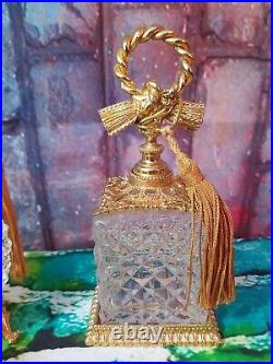 Vintage Stylebuilt 3pc Perfume Vanity Set Spray/Dab/Wand Glass with Gold Designs