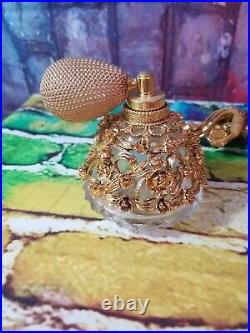 Vintage Stylebuilt 3pc Perfume Vanity Set Spray/Dab/Wand Glass with Gold Designs