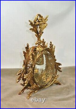 Vintage Stylebuilt Gold ORMOLU Filgree Large PERFUME BOTTLE 9 3/4 inches Cupid