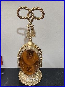 Vintage Stylebuilt Perfume Filigree Bottle Signed Heavy Gold Ormolu With Amber