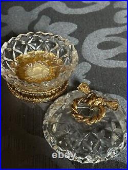 Vintage Stylebuilt Ribbon Bow Glass Perfume Bottle with Dauber & Ring Jar USA