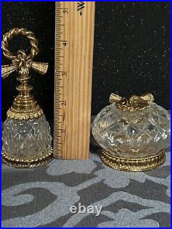 Vintage Stylebuilt Ribbon Bow Glass Perfume Bottle with Dauber & Ring Jar USA