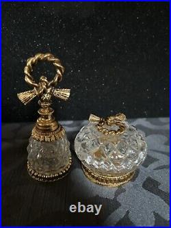 Vintage Stylebuilt Ribbon Bow Glass Perfume Bottle with Dauber & Ring Jar USA