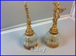 Vintage Stylebuilt gold gilt ormolu perfume bottles Love bird/dove design. Pair