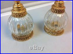 Vintage Stylebuilt gold gilt ormolu perfume bottles Love bird/dove design. Pair