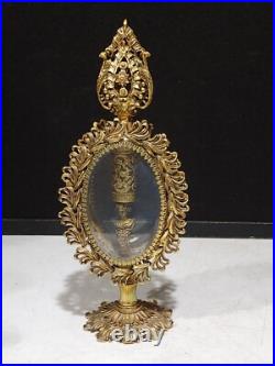 Vintage Sylebuilt Lady Head Bust Ornate Ormolu and Beveled Glass Perfume Bottle