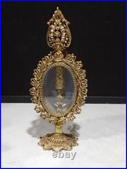 Vintage Sylebuilt Lady Head Bust Ornate Ormolu and Beveled Glass Perfume Bottle