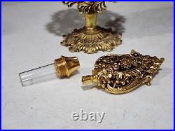 Vintage Sylebuilt Lady Head Bust Ornate Ormolu and Beveled Glass Perfume Bottle