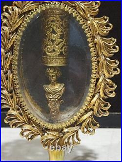 Vintage Sylebuilt Lady Head Bust Ornate Ormolu and Beveled Glass Perfume Bottle